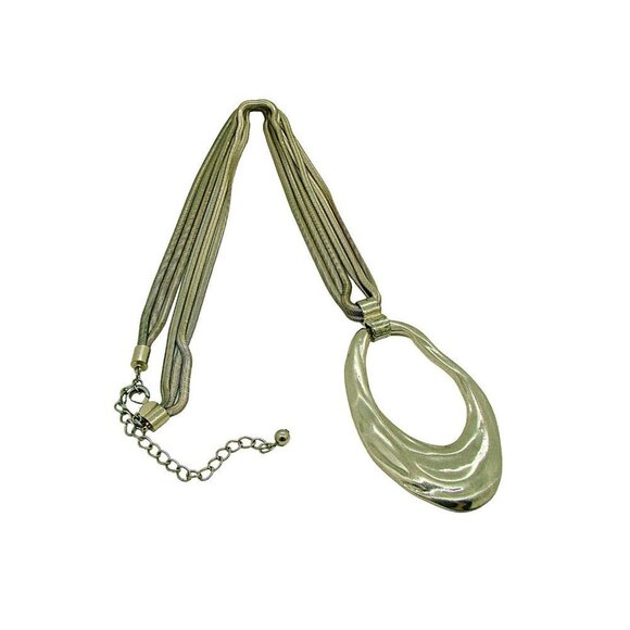 Chicos Multistrand Necklace Abstract Large Oval Pendant 40" Adjustable Gold Tone - Picture 2 of 9